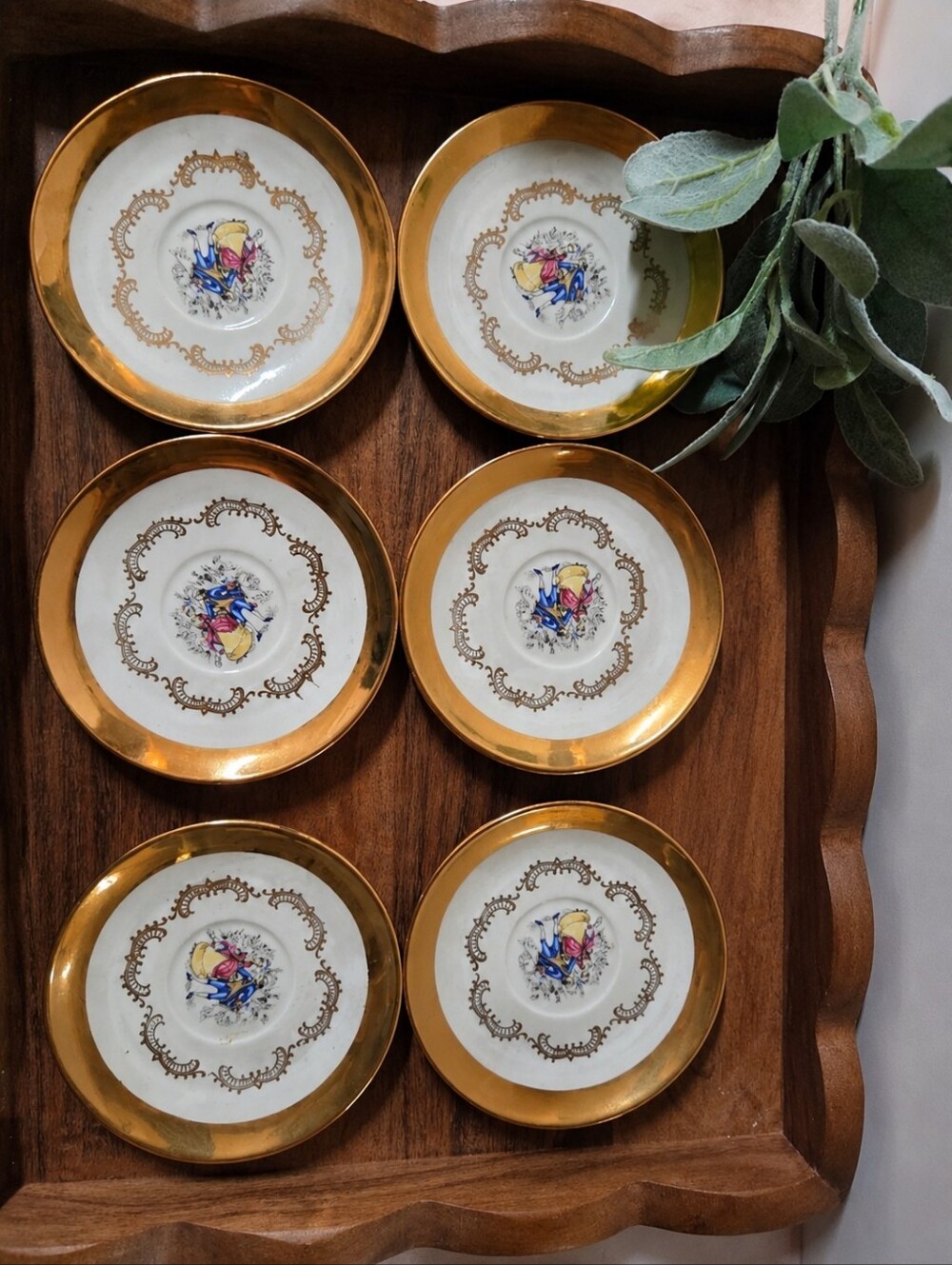 Vintage Bavaria "Auf Feines" Porcelain Tea  Saucers- Set Of 6